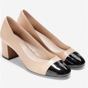 Cole Haan Beige and Black Block Heel Pumps
